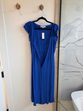 LOFT Royal Blue Button-Front Midi Dress